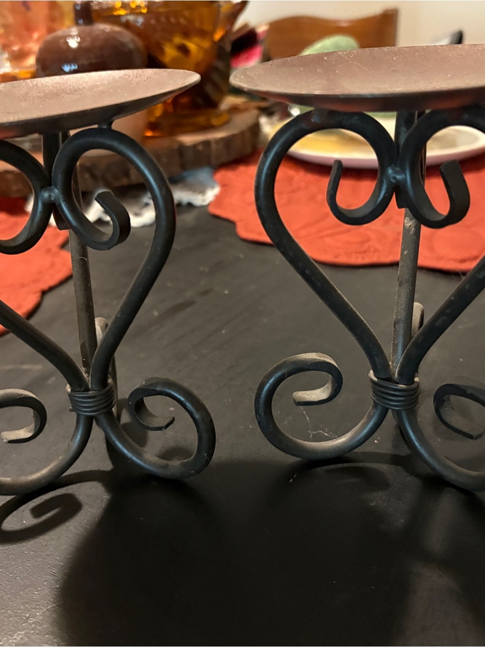 Decorative Scroll Metal Candle Holders - Black Finish